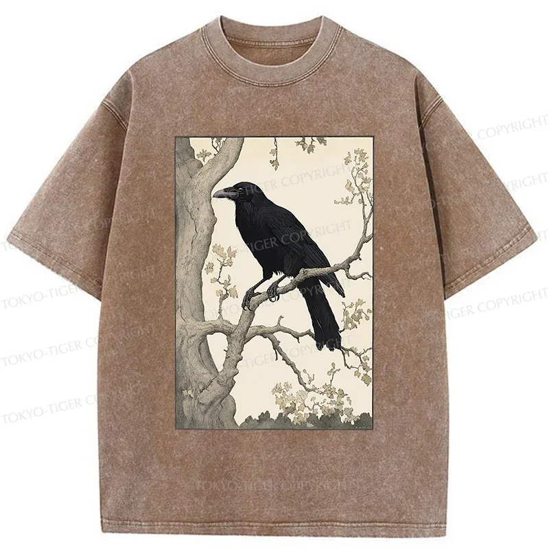 Tokyo-Tiger Ancient Painting Of Crow Washed T-Shirt