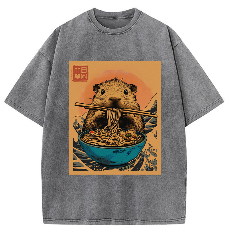 Tokyo-Tiger Opossum Eats Ramen Washed T-Shirt