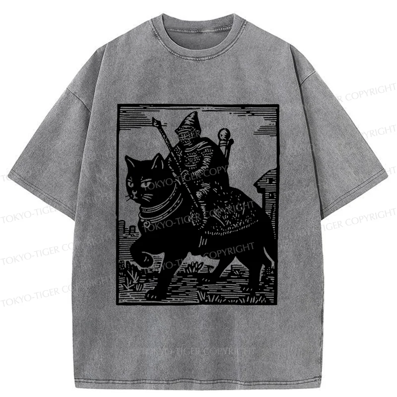 Tokyo-Tiger Knight Riding A Cat Washed T-Shirt