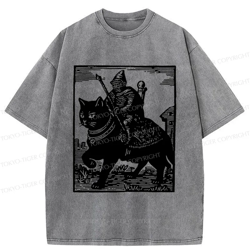 Tokyo-Tiger Knight Riding A Cat Washed T-Shirt