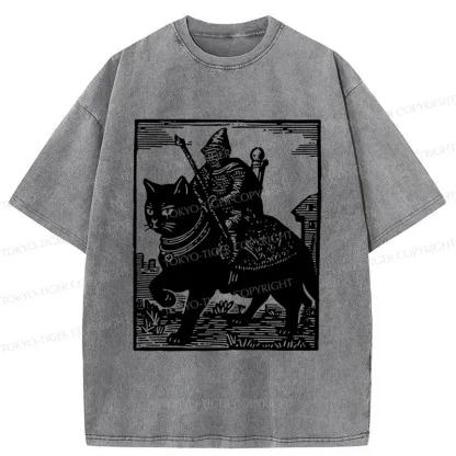 Tokyo-Tiger Knight Riding A Cat Washed T-Shirt