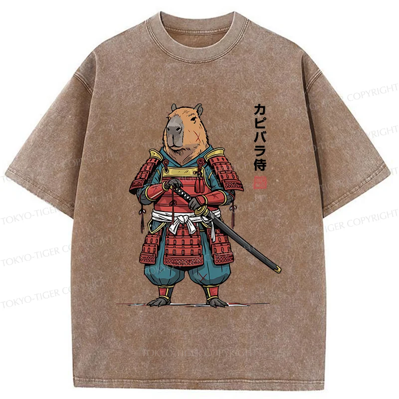 Tokyo-Tiger Capybara Samurai Washed T-Shirt