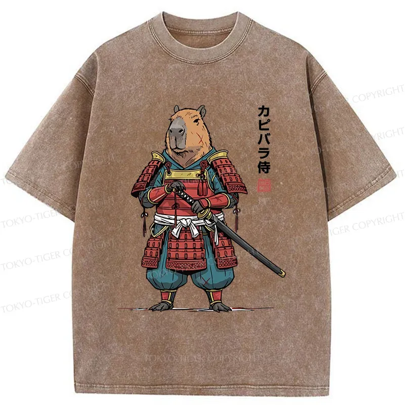Tokyo-Tiger Capybara Samurai Washed T-Shirt