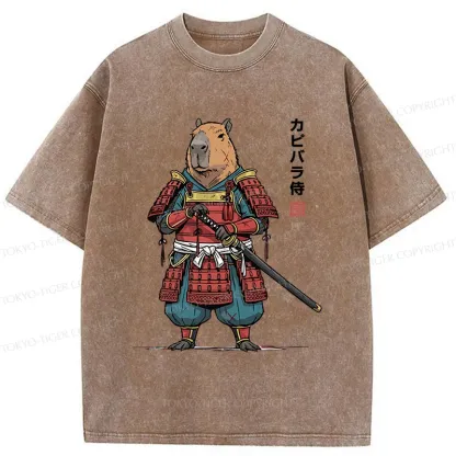 Tokyo-Tiger Capybara Samurai Washed T-Shirt