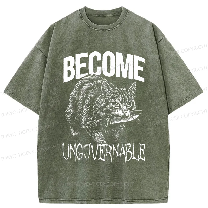 Tokyo-Tiger Uncontrolled Cat Funny Washed T-Shirt