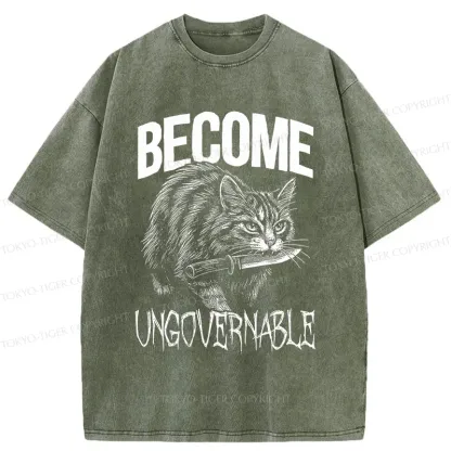 Tokyo-Tiger Uncontrolled Cat Funny Washed T-Shirt