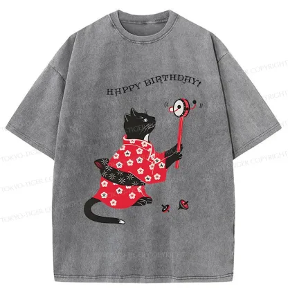 Tokyo-Tiger Birthday Cat Washed T-Shirt