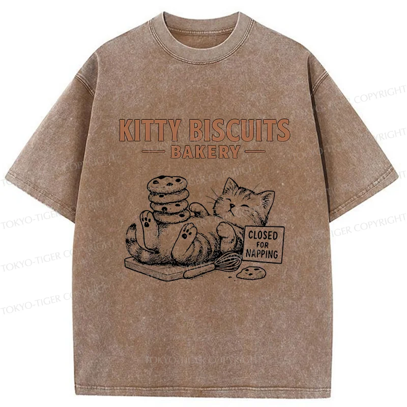 Tokyo-Tiger Cat Bakery Funny Washed T-Shirt