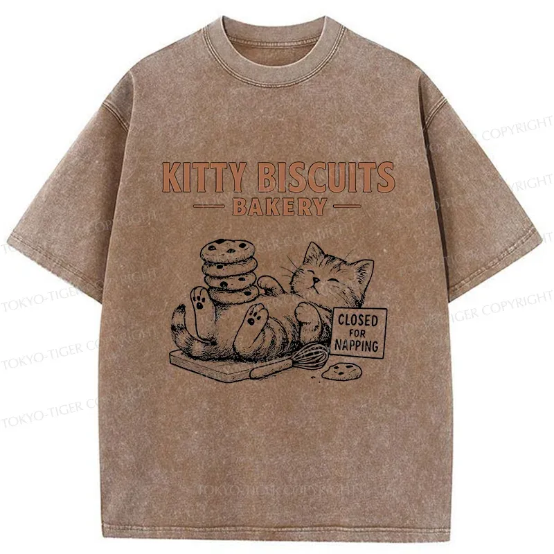 Tokyo-Tiger Cat Bakery Funny Washed T-Shirt