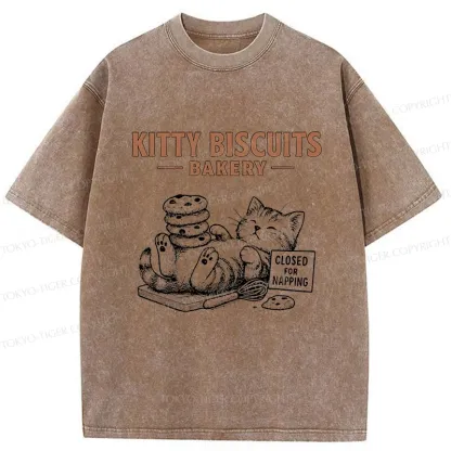 Tokyo-Tiger Cat Bakery Funny Washed T-Shirt
