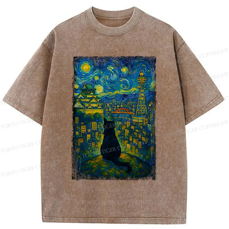 Tokyo-Tiger Cats In The City Of Osaka Washed T-Shirt