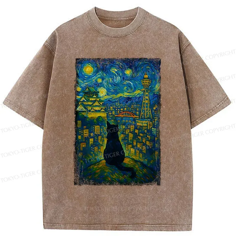 Tokyo-Tiger Cats In The City Of Osaka Washed T-Shirt