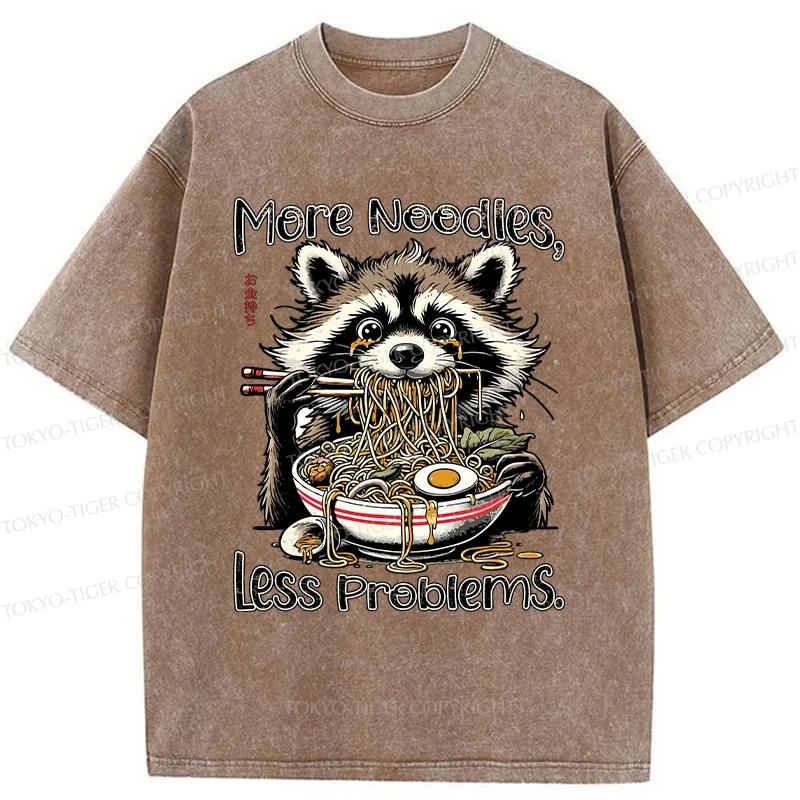 Tokyo-Tiger Raccoon Eating Delicious Ramen Washed T-Shirt