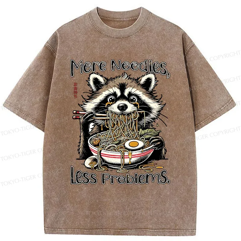 Tokyo-Tiger Raccoon Eating Delicious Ramen Washed T-Shirt
