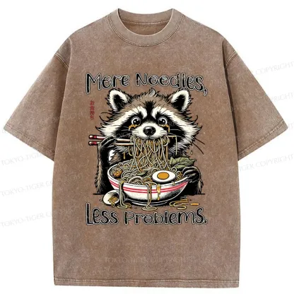 Tokyo-Tiger Raccoon Eating Delicious Ramen Washed T-Shirt