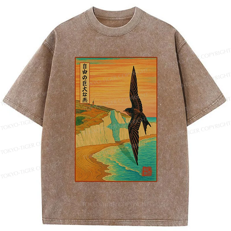 Tokyo-Tiger Large And Unconstrained Swallow Washed T-Shirt