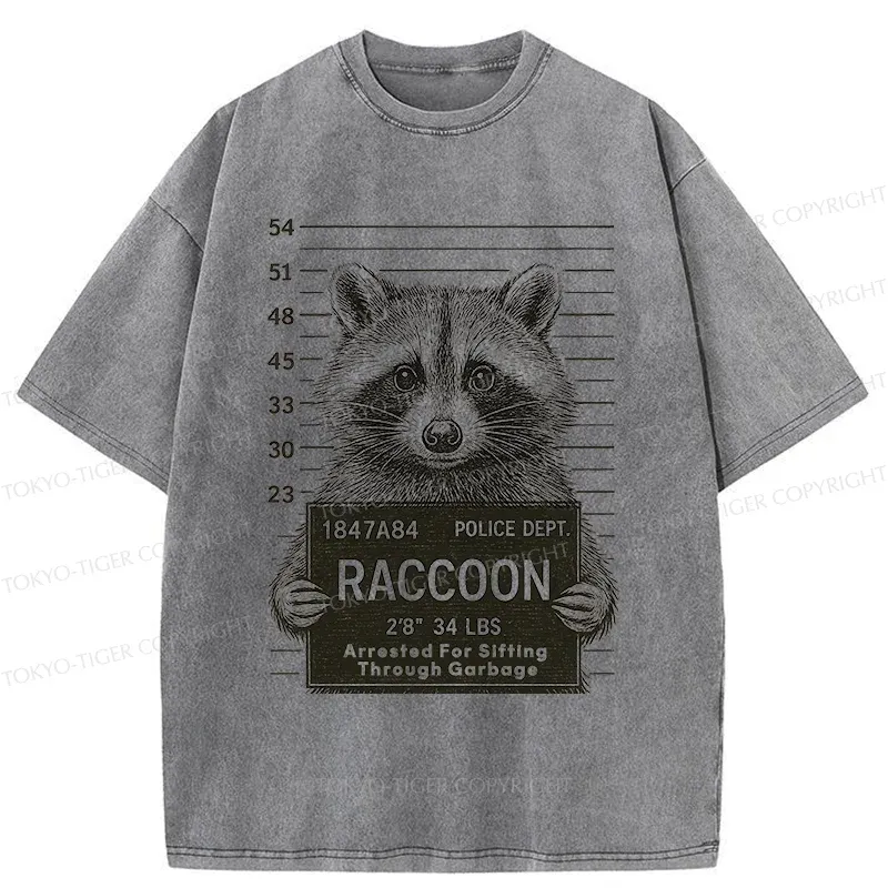 Tokyo-Tiger Arrested Raccoon Washed T-Shirt