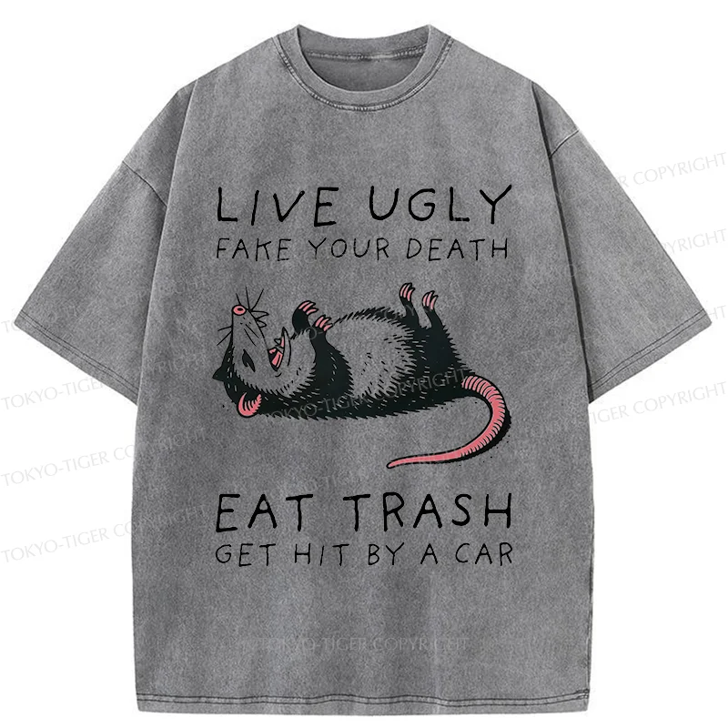 Tokyo-Tiger Possum Playing Dead Funny Washed T-Shirt