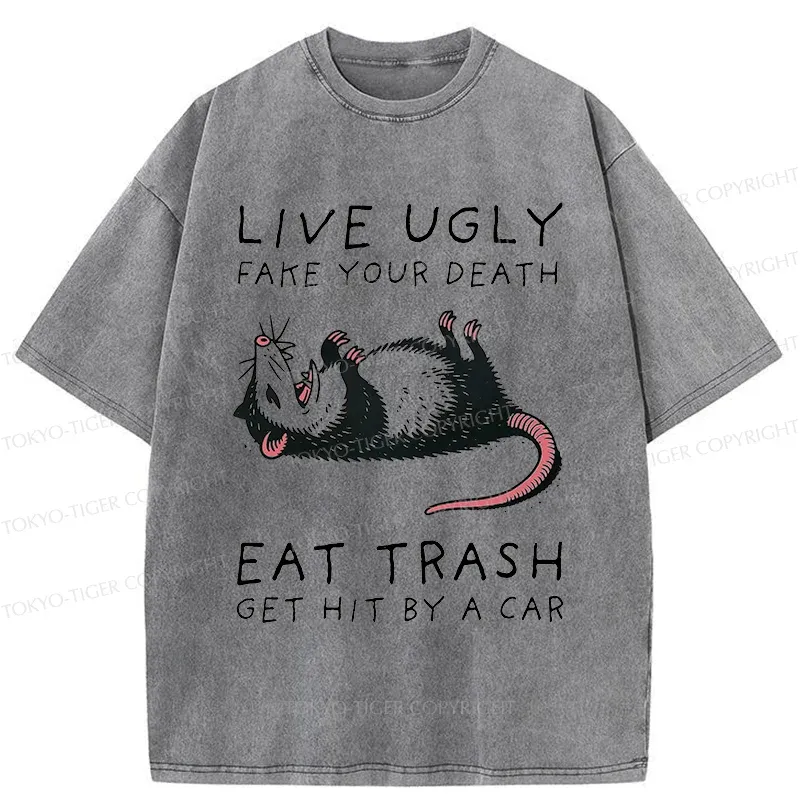 Tokyo-Tiger Possum Playing Dead Funny Washed T-Shirt