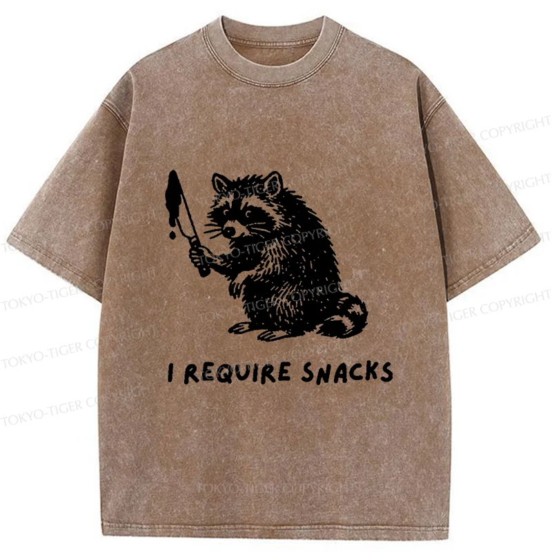 Tokyo-Tiger Raccoons Need Snacks Funny Washed T-Shirt