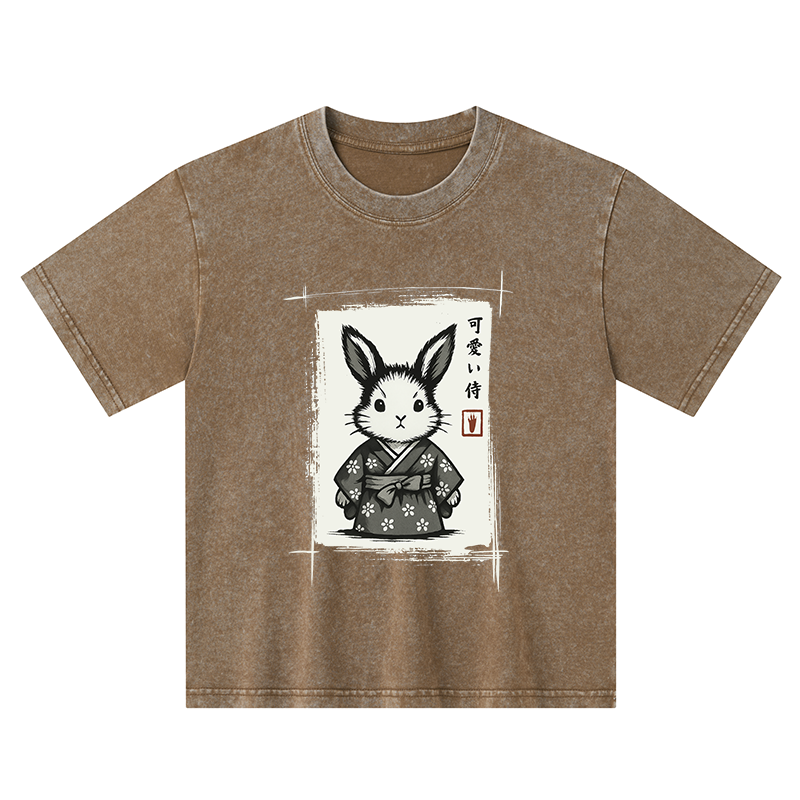 Tokyo-Tiger Woodcut Bunny Kids Washed T-Shirt