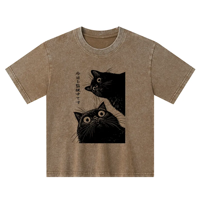 Tokyo-Tiger The Cat Is Watching Today Kids Washed T-Shirt