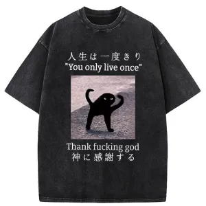 Image of Tokyo-Tiger Funny Mysterious Cat Washed T-Shirt