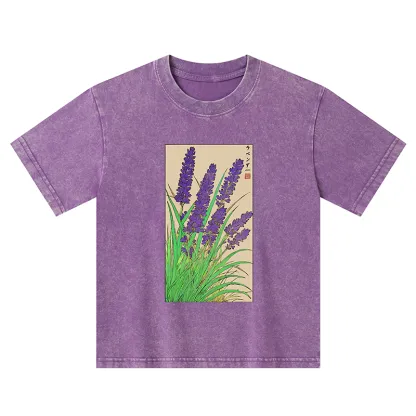 Tokyo-Tiger Japanese Lavender Kids Washed T-Shirt