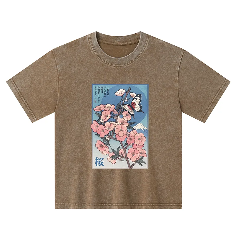 Tokyo-Tiger Ukiyoe Japanese Cherry blossoms Poster Kids Washed T-Shirt