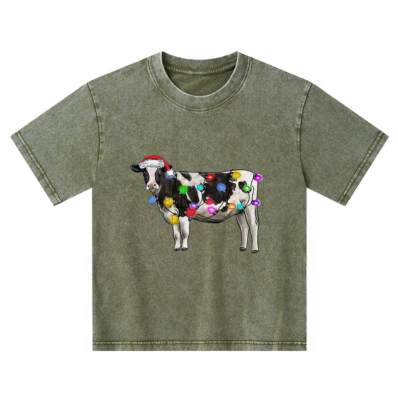 Tokyo-Tiger Christmas Cow Kids Washed T-Shirt