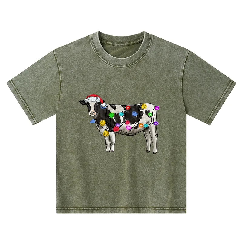 Tokyo-Tiger Christmas Cow Kids Washed T-Shirt