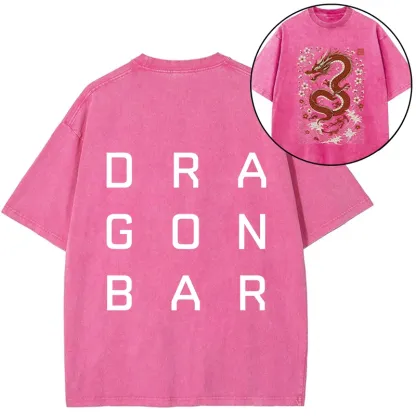Tokyo-Tiger Japanese Red Dragon Front Back Washed T-Shirt