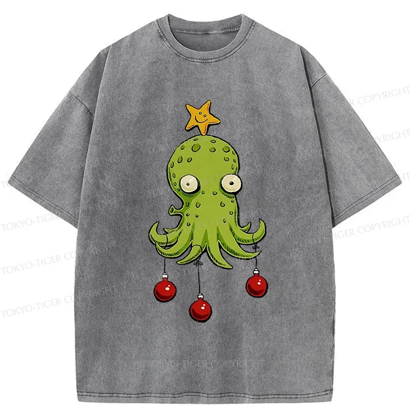 Tokyo-Tiger Christmas Tree Octopus Washed T-Shirt