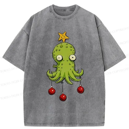 Tokyo-Tiger Christmas Tree Octopus Washed T-Shirt