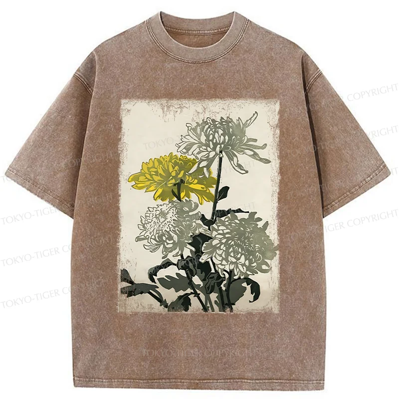 Tokyo-Tiger Japanese Chrysanthemum Washed T-Shirt