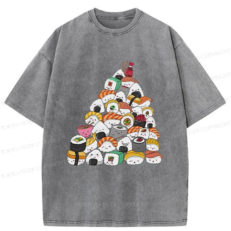 Tokyo-Tiger Christmas Sushi Washed T-Shirt Sale