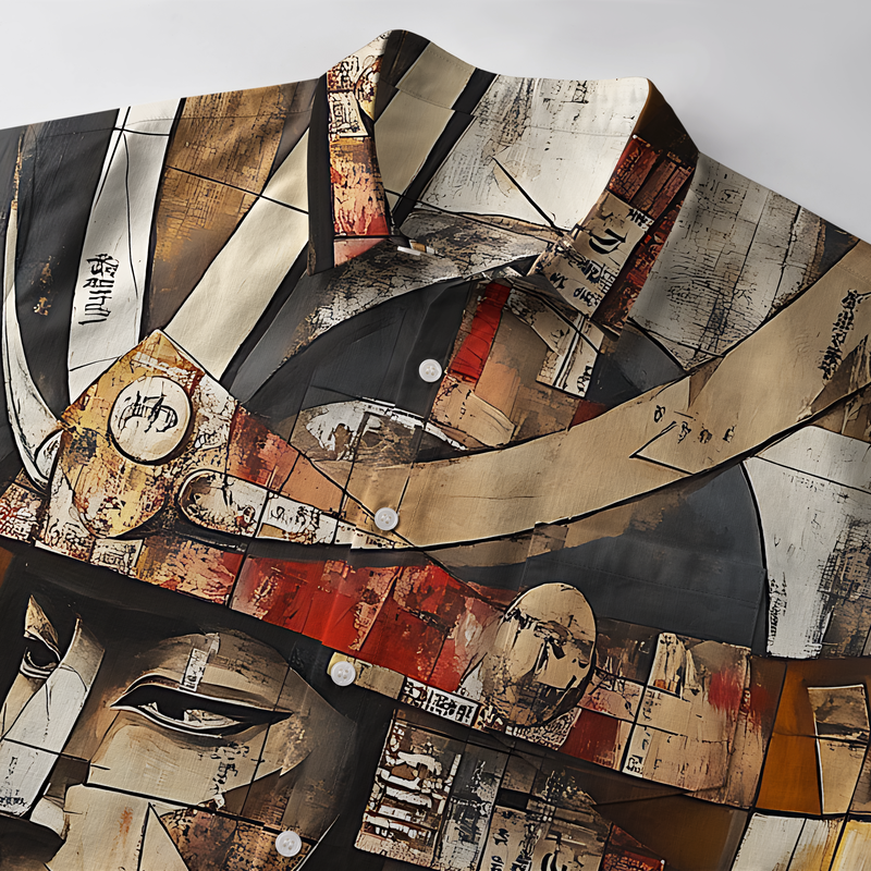 Tokyo-Tiger Abstract Japanese Samurai Button-up Shirt