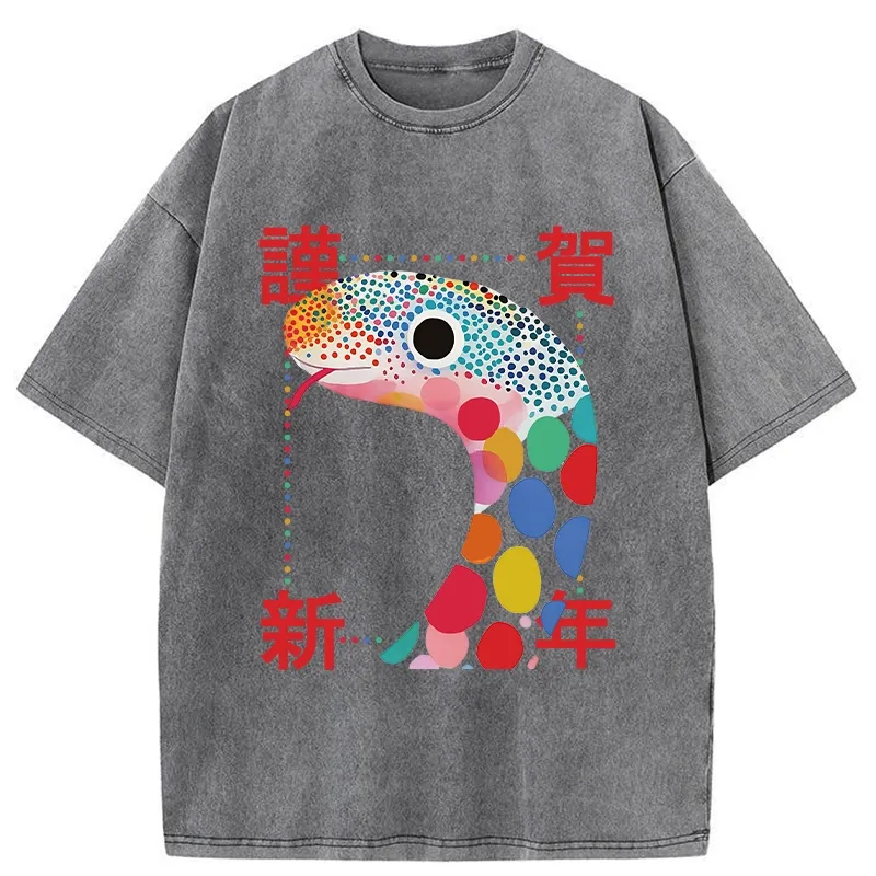 Tokyo-Tiger New Year Colorful Snake Washed T-Shirt