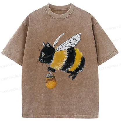 Tokyo-Tiger Catbee Funny Washed T-Shirt