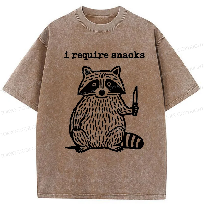 Tokyo-Tiger Silly Raccoon Needs Snacks Washed T-Shirt