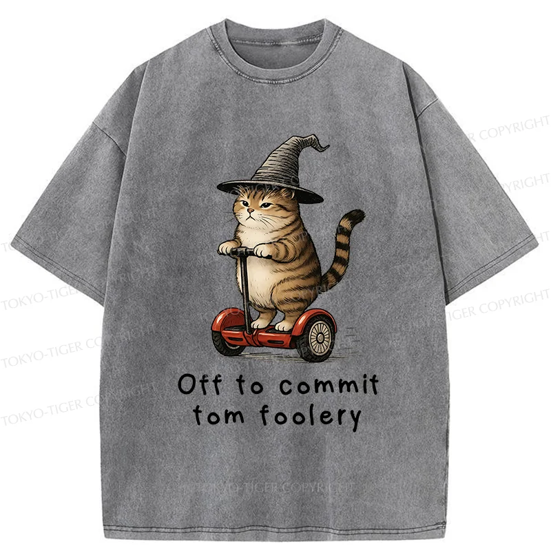Tokyo-Tiger Orange Cat Riding Segway-style Washed T-Shirt