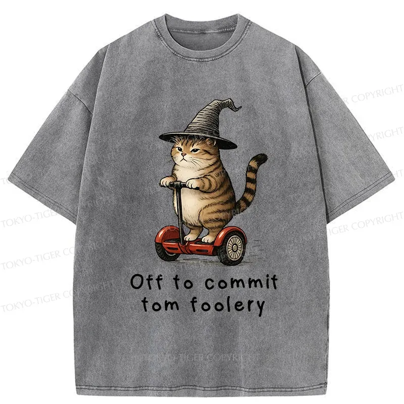 Tokyo-Tiger Orange Cat Riding Segway-style Washed T-Shirt