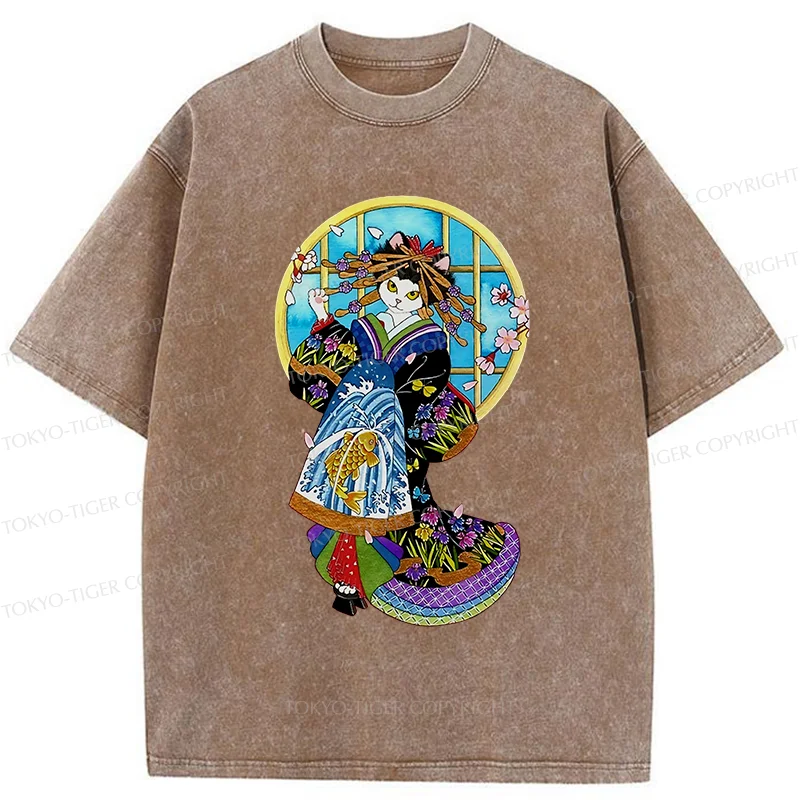 Tokyo-Tiger Geisha Cat Washed T-Shirt