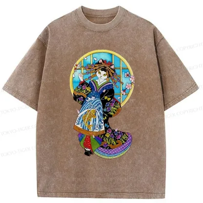 Tokyo-Tiger Geisha Cat Washed T-Shirt