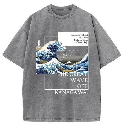 Tokyo-Tiger Japanese Ukiyoe Waves Washed T-Shirt