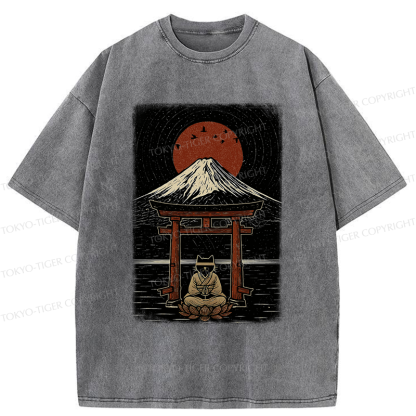 Tokyo-Tiger Samurai Cat In Meditation Washed T-Shirt