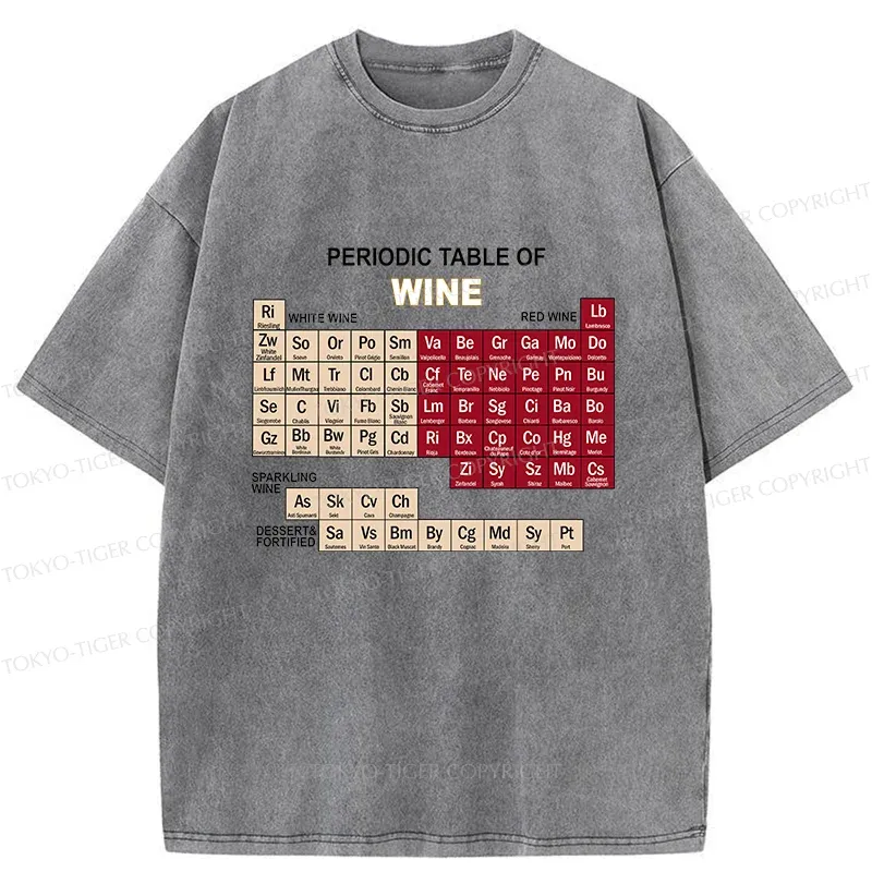 Tokyo-Tiger Table of Elements of Wine Washed T-Shirt