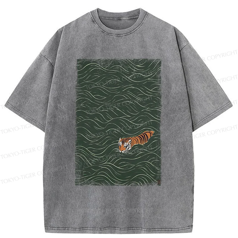Tokyo-Tiger Tiger In The Grass Washed T-Shirt