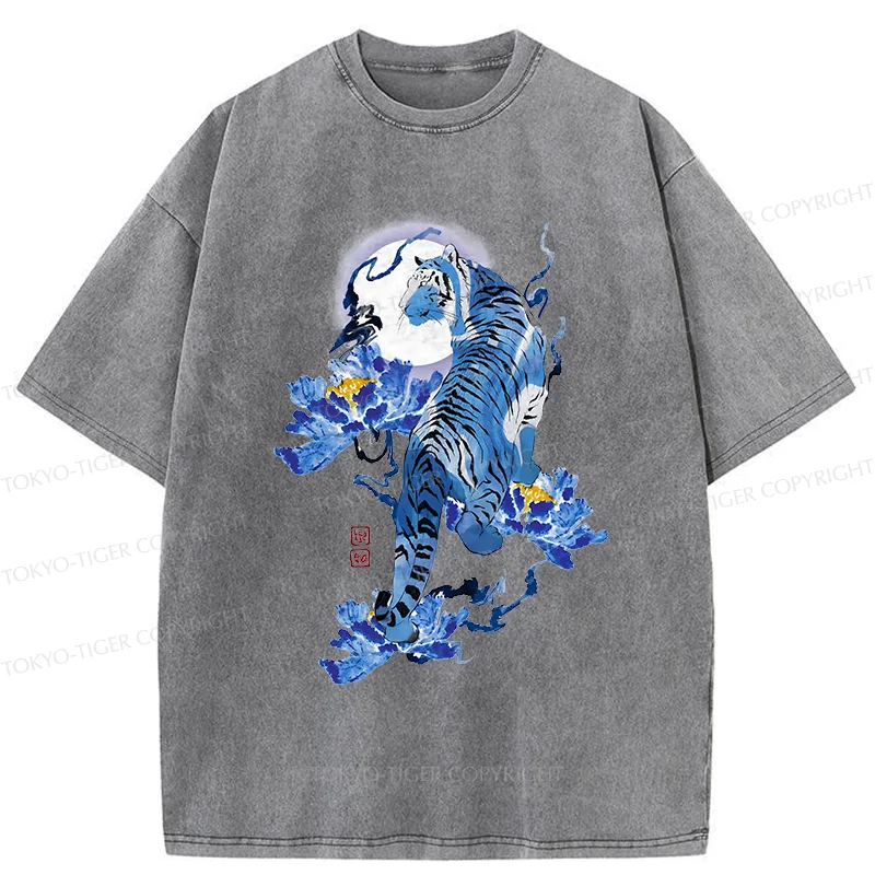 Tokyo-Tiger Japan Blue Tiger Washed T-Shirt