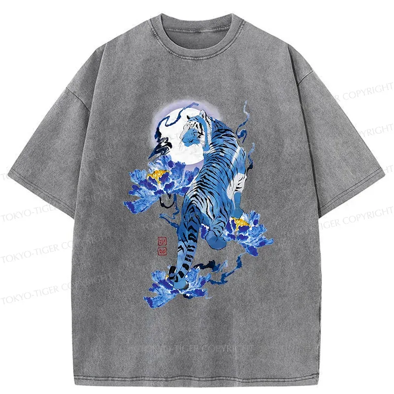 Tokyo-Tiger Japan Blue Tiger Washed T-Shirt